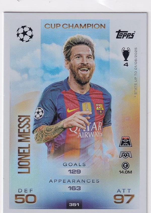 Match Attax 25/26 Lionel Messi Cup Champion 351 Trading Card