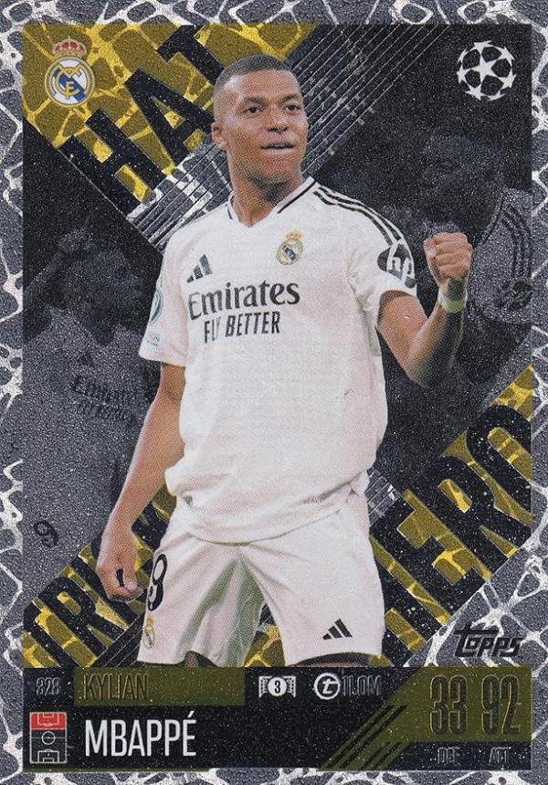 Match Attax Extra 2024 25 Kylian Mbappe Hat-Trick Hero 328 Trading Card